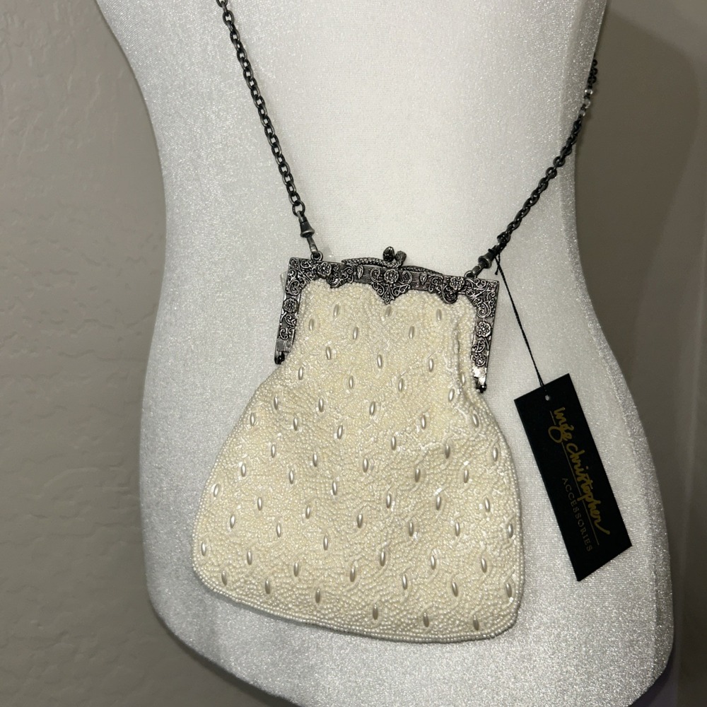 Inge Christopher White‎ Beaded Shoulder Purse Evening Bag - New with Tag